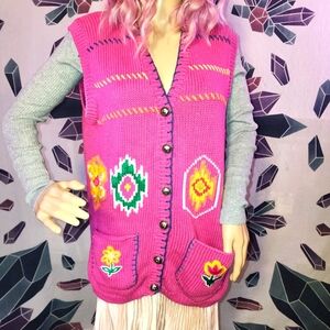 The Eagle's Eye Vintage Pink Flower Knit Women's Sweater Vest LARGE